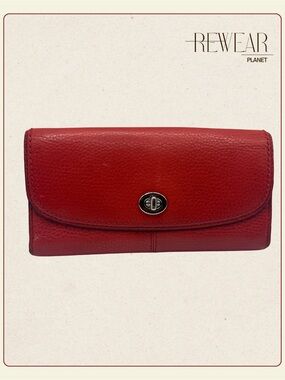 Vintage Coach Red Pebbled Leather Long Wallet Turnlock Closure – Genuine Leather